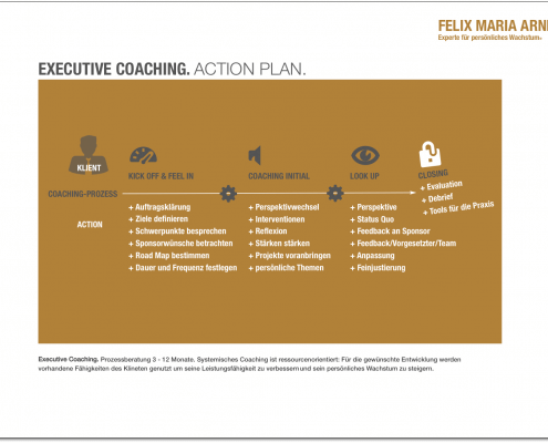 Executive Coaching: Action Plan, Coaching-Prozess, Kick off and feel in, Coaching initial, Look Up, Closing