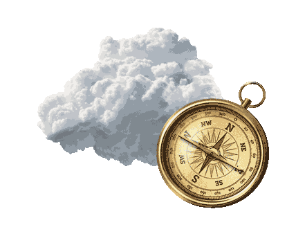 Kompass vor einer Wolke, Kompass Strategie, (N)Nachhaltigkeit, (O)Organisation, (S)Sinn, (W)Werteorientierung